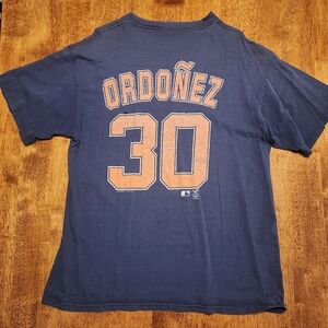 Blue Graphic T-Shirt with Orange Print